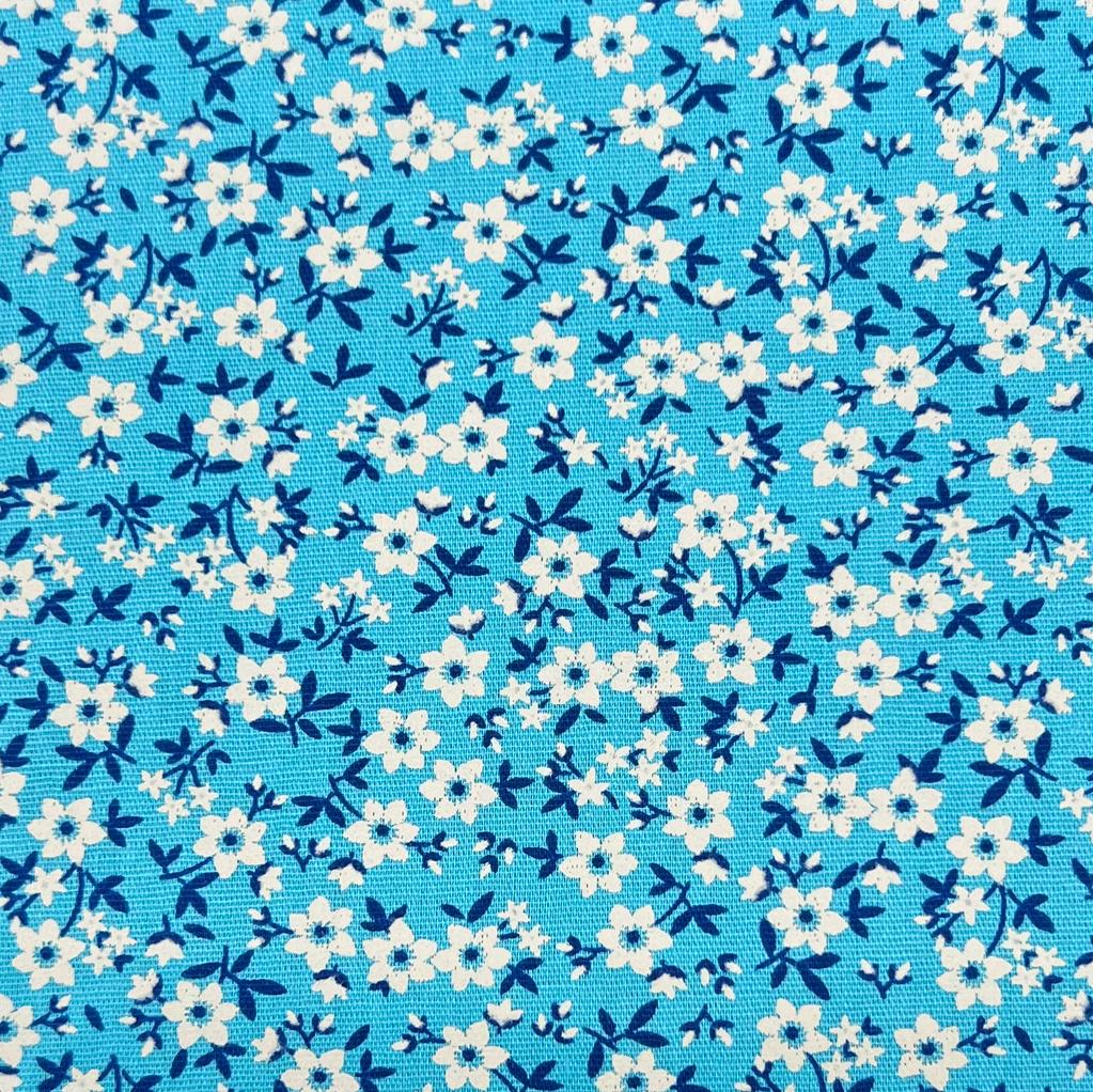 Tricoline Floral Composê Azul