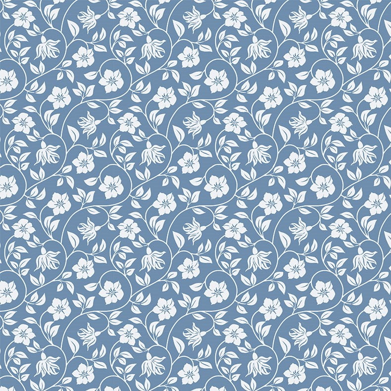 Tricoline Floral Composê Azul 