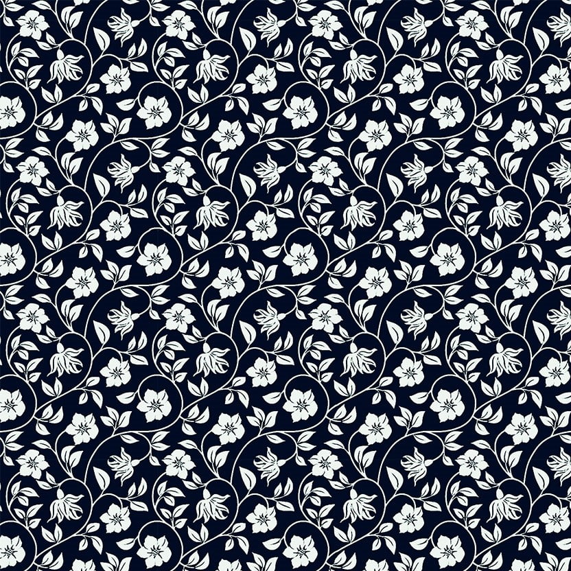 Tricoline Floral Composê Preto 