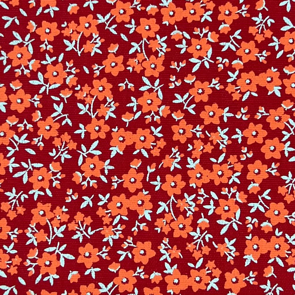 Tricoline Floral Composê Vermelho e Laranja