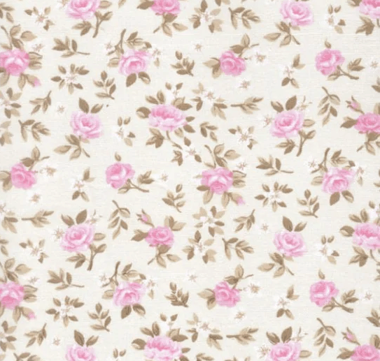 Tricoline Floral Lucia Marfim com Rosa