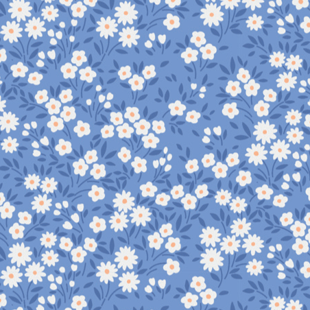 Tricoline Floral Mini Margaridas Azul 