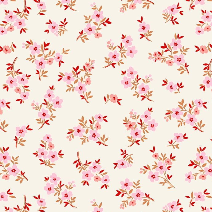 Tricoline Floral Ramos de Amor Rosa 