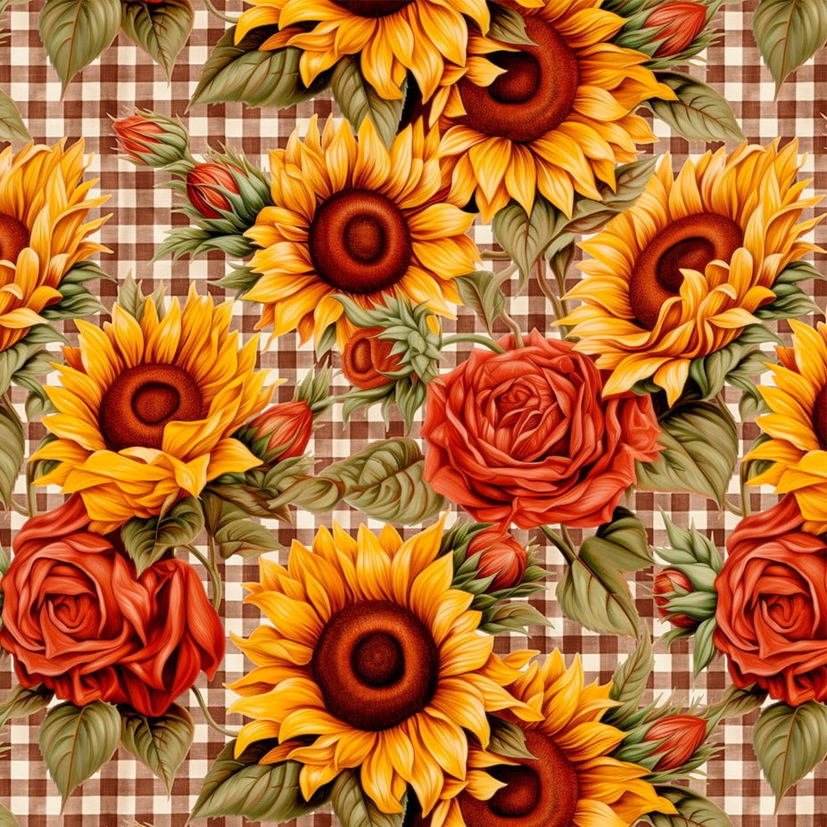 Tricoline Girassol no Xadrez Marrom