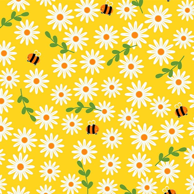 Tricoline Margaridas e Abelhas Fundo Amarelo Sol