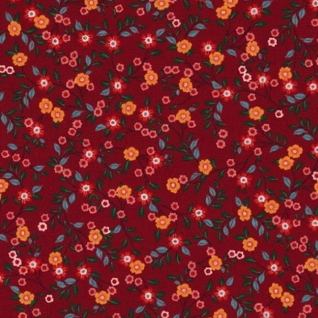 Tricoline Mini Floral colorido no vermelho