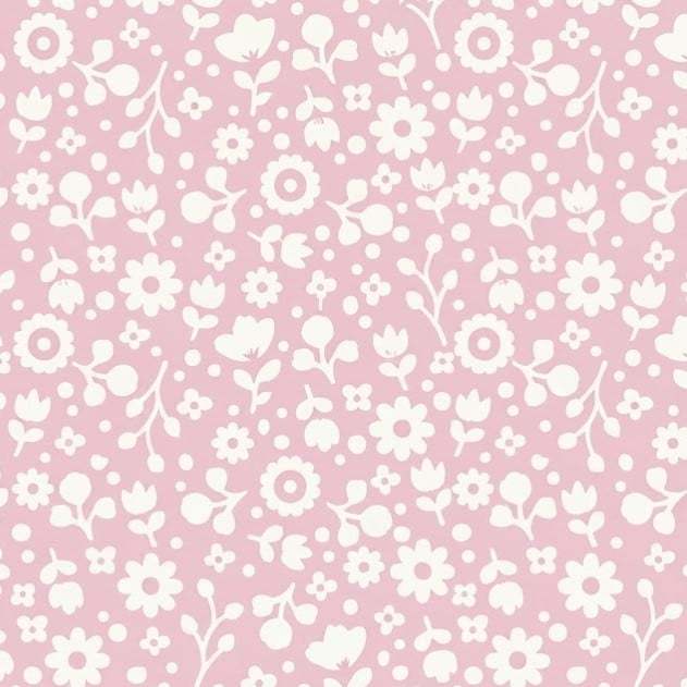 Tricoline Mini Flores Brancas Fundo Rosa