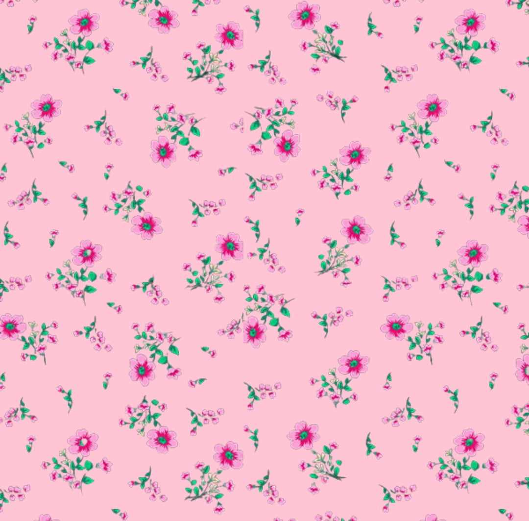 Tricoline Mini Flores Fundo Rosa