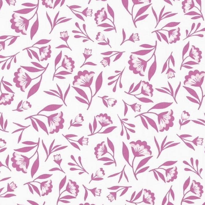 Tricoline Mini Flores Rosas Fundo Branco