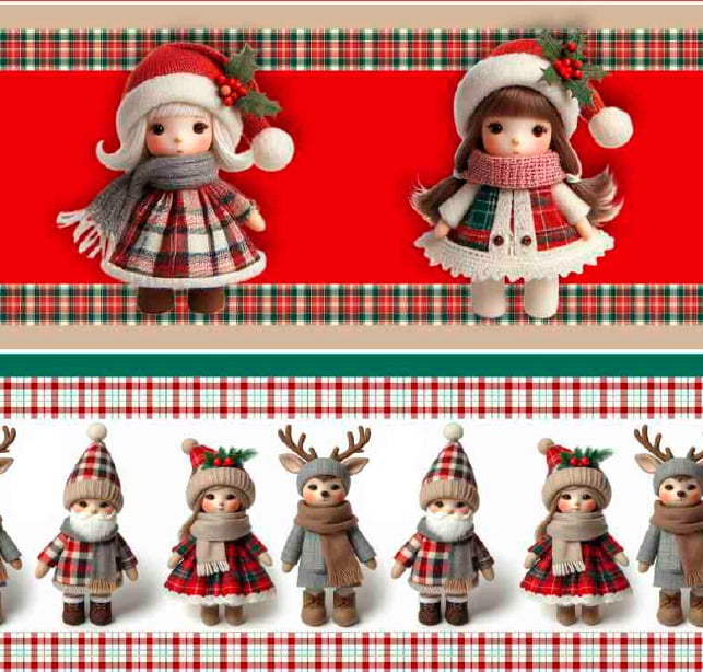Tricoline Barrada Bonecos de Natal 
