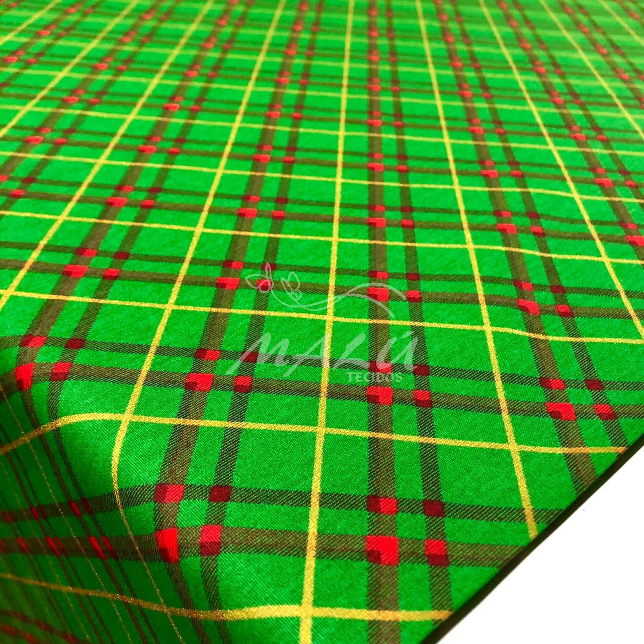 Tecido Tricoline Estampa Xadrez Natal Verde e Vermelho com Dourado -  londrimaiscosturacriativa