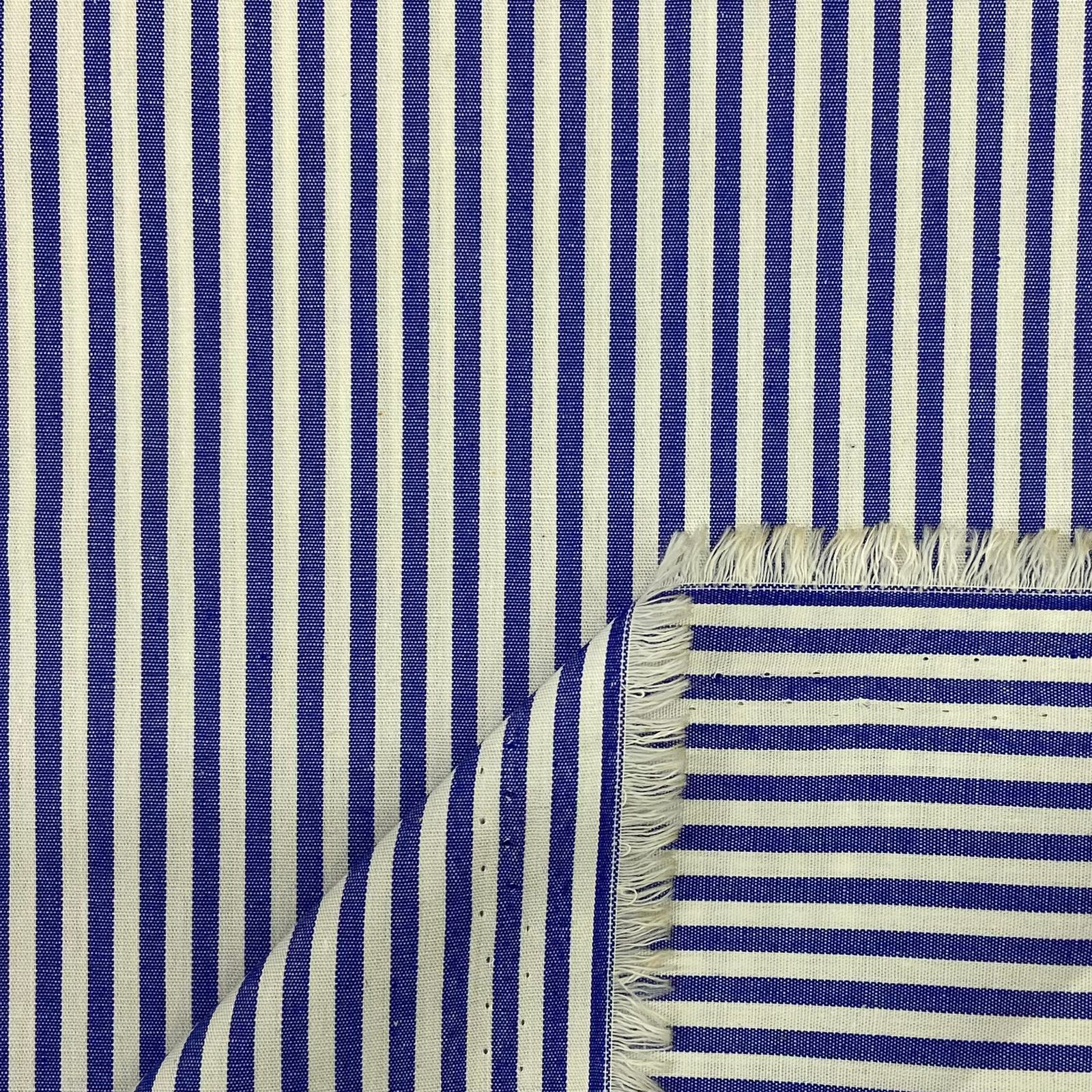 Tricoline Fio Tinto Listrado Azul