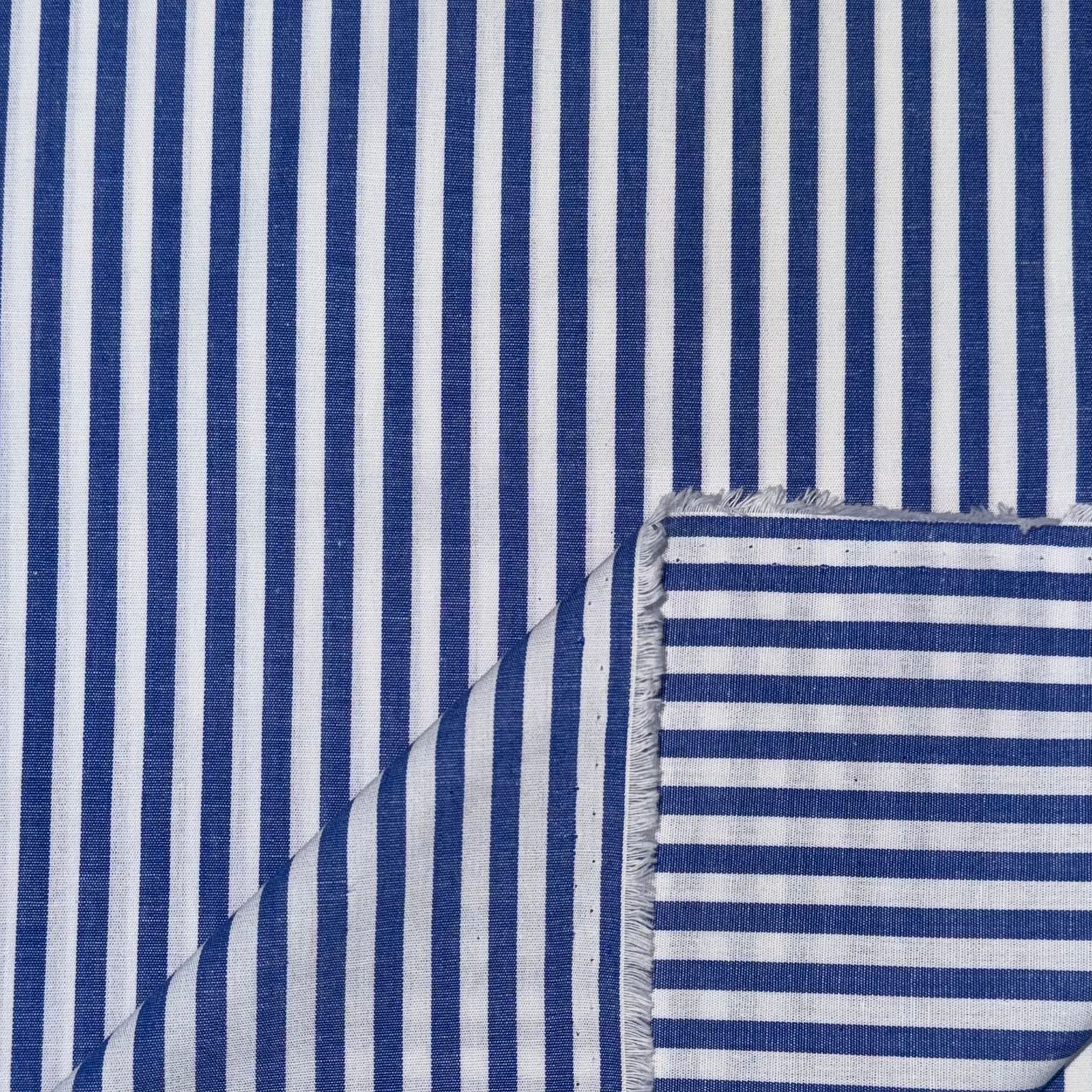 Tricoline Fio Tinto Listrado Azul