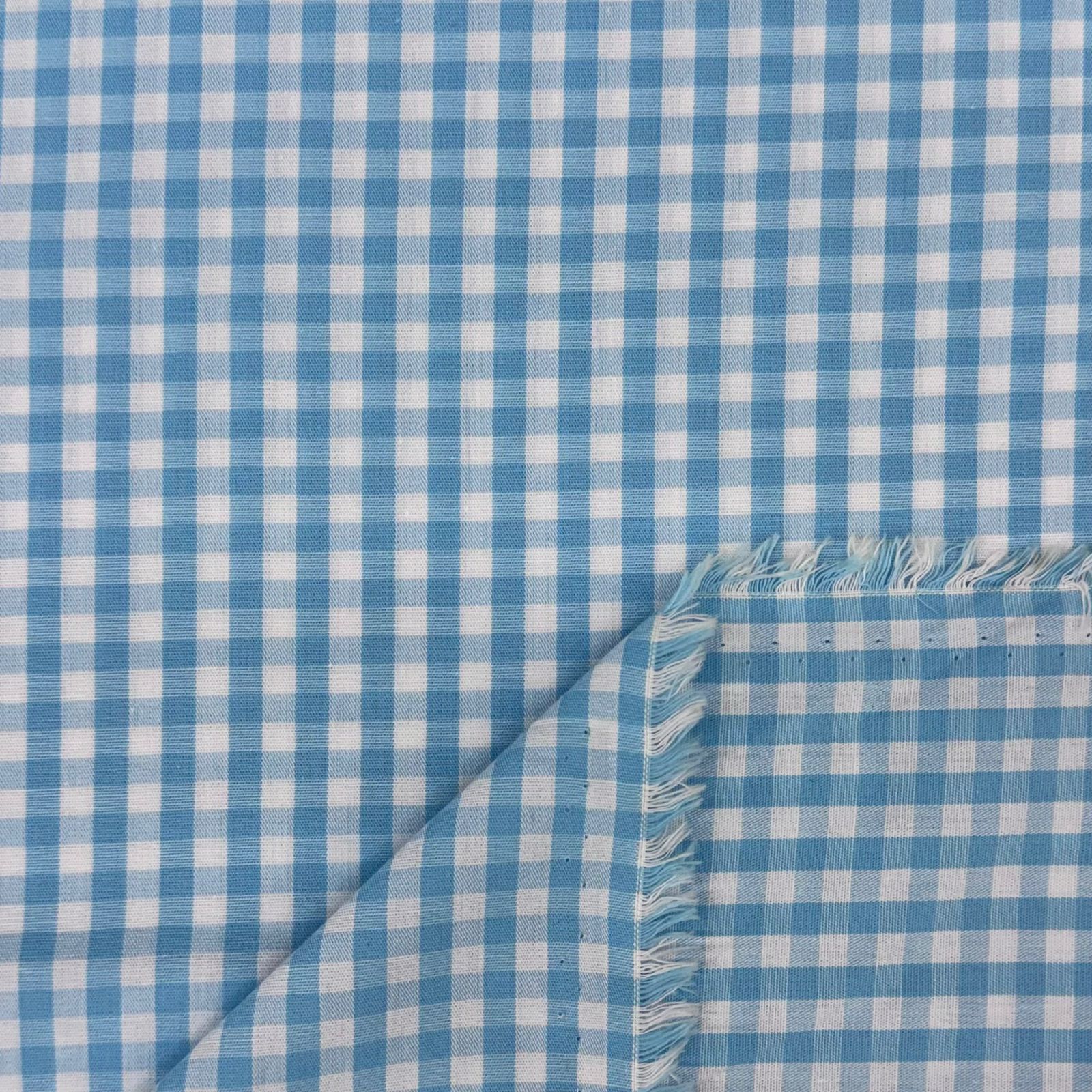 Tricoline Fio Tinto Xadrez Azul Bebê